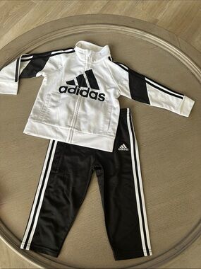 adidas White and Black Kids Track Jacket & Pants Set